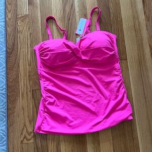 Bright Pink Wireless One-Piece Tankini with Adjustable Straps